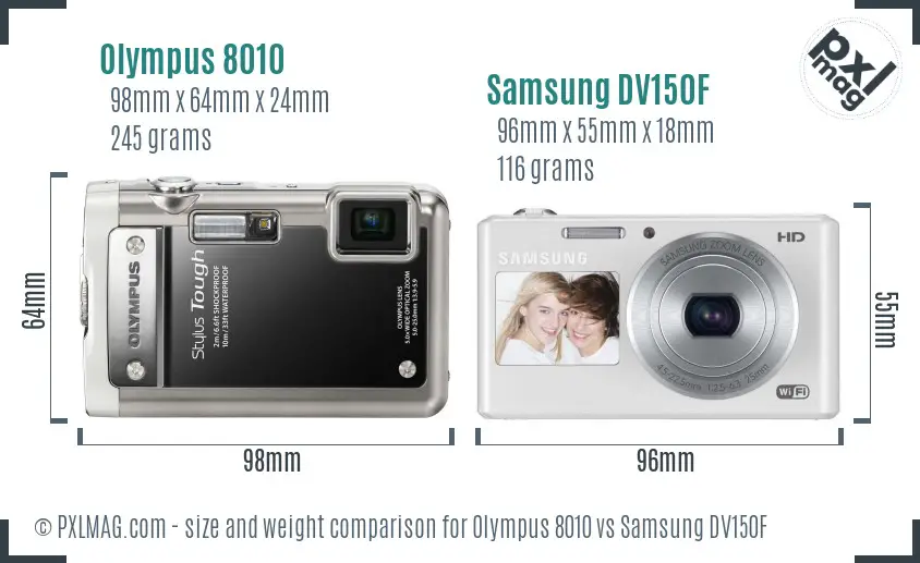 Olympus 8010 vs Samsung DV150F size comparison