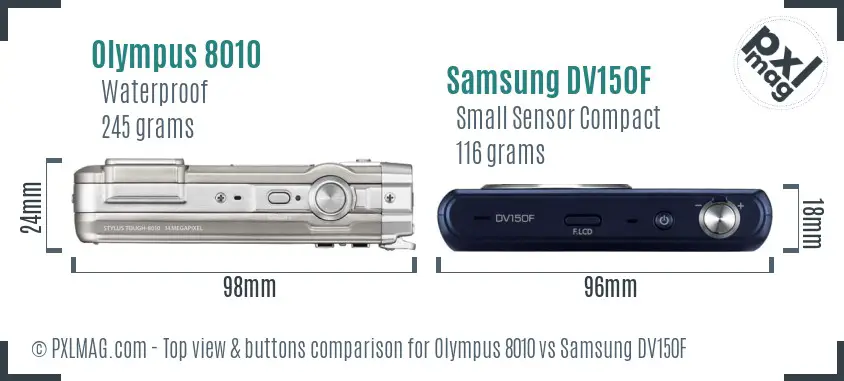 Olympus 8010 vs Samsung DV150F top view buttons comparison