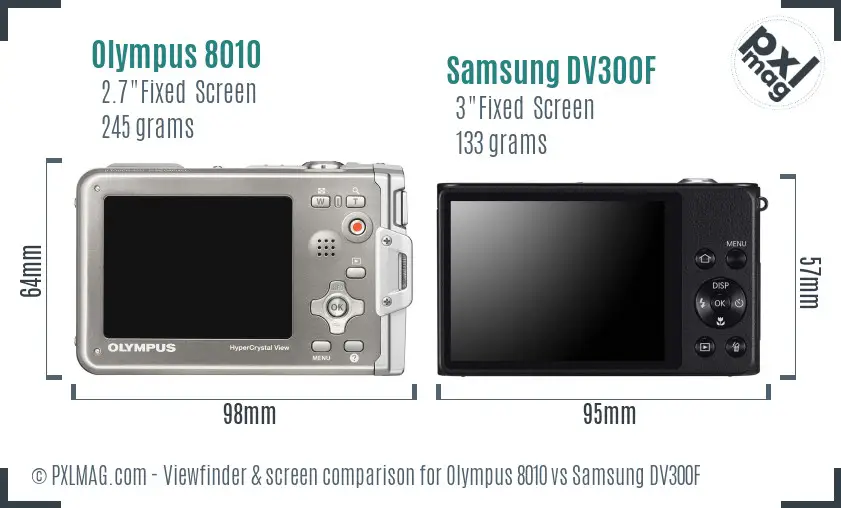 Olympus 8010 vs Samsung DV300F Screen and Viewfinder comparison