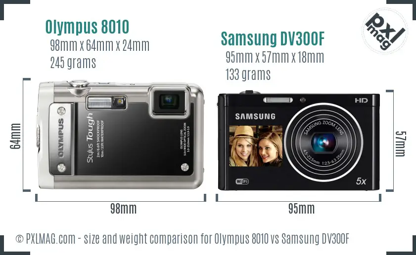 Olympus 8010 vs Samsung DV300F size comparison