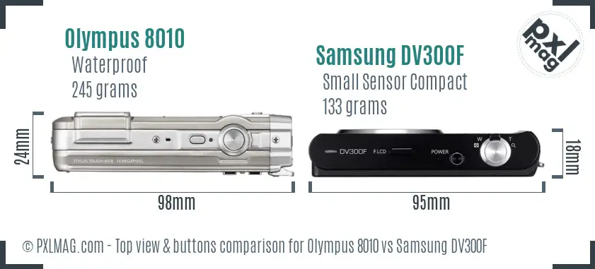 Olympus 8010 vs Samsung DV300F top view buttons comparison