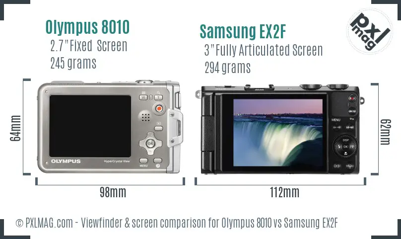 Olympus 8010 vs Samsung EX2F Screen and Viewfinder comparison