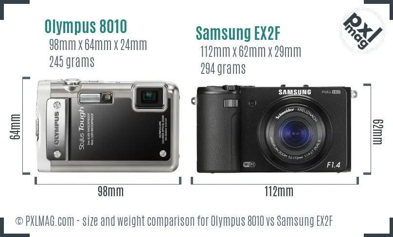 Olympus 8010 vs Samsung EX2F size comparison