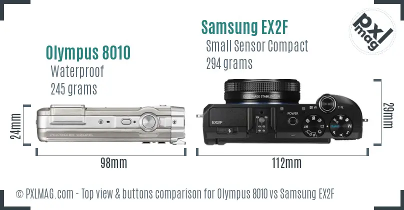 Olympus 8010 vs Samsung EX2F top view buttons comparison