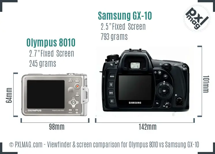 Olympus 8010 vs Samsung GX-10 Screen and Viewfinder comparison