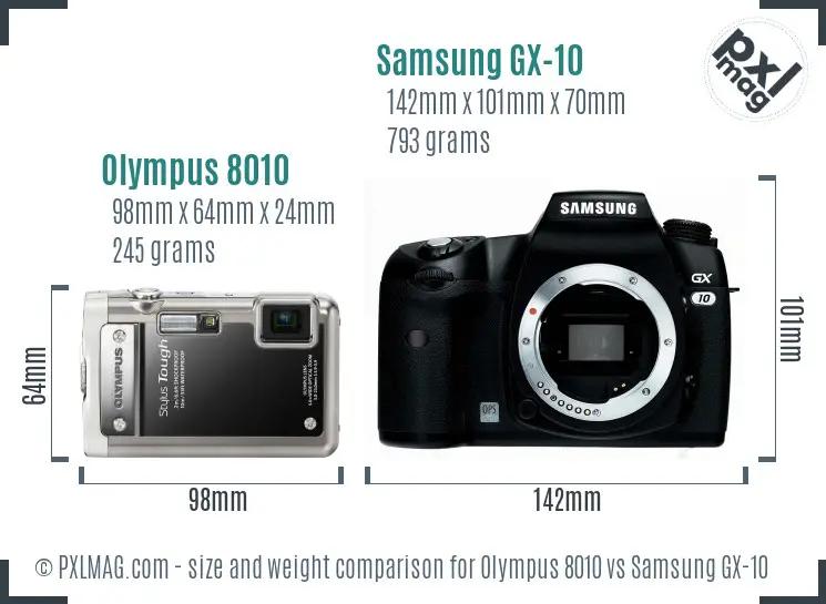 Olympus 8010 vs Samsung GX-10 size comparison