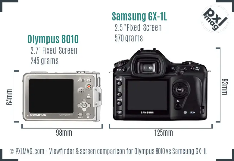 Olympus 8010 vs Samsung GX-1L Screen and Viewfinder comparison