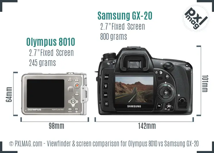 Olympus 8010 vs Samsung GX-20 Screen and Viewfinder comparison