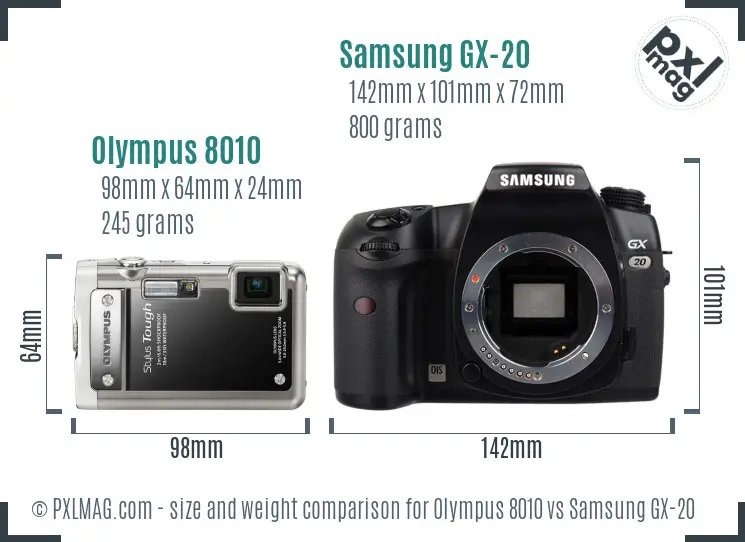 Olympus 8010 vs Samsung GX-20 size comparison