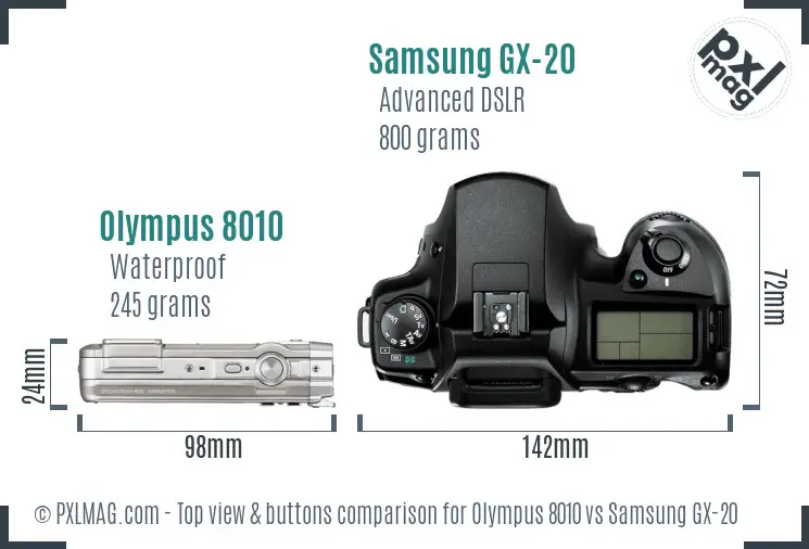 Olympus 8010 vs Samsung GX-20 top view buttons comparison