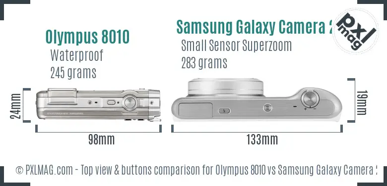 Olympus 8010 vs Samsung Galaxy Camera 2 top view buttons comparison