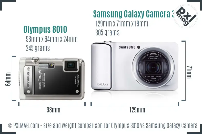Olympus 8010 vs Samsung Galaxy Camera 3G size comparison