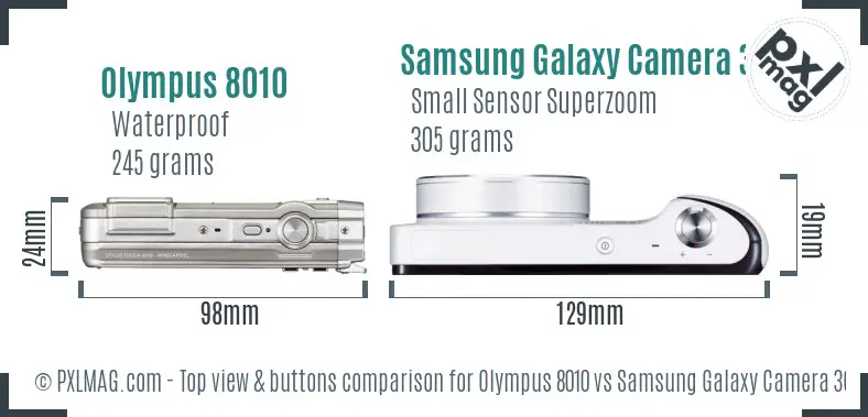Olympus 8010 vs Samsung Galaxy Camera 3G top view buttons comparison