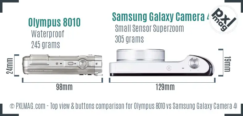 Olympus 8010 vs Samsung Galaxy Camera 4G top view buttons comparison