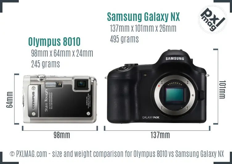 Olympus 8010 vs Samsung Galaxy NX size comparison