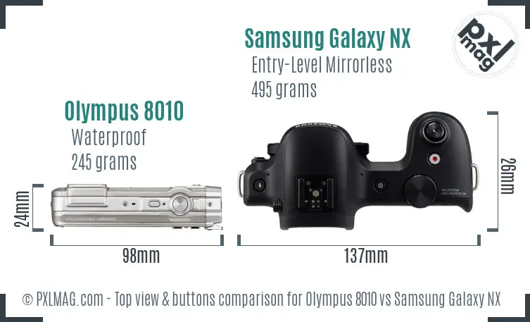 Olympus 8010 vs Samsung Galaxy NX top view buttons comparison