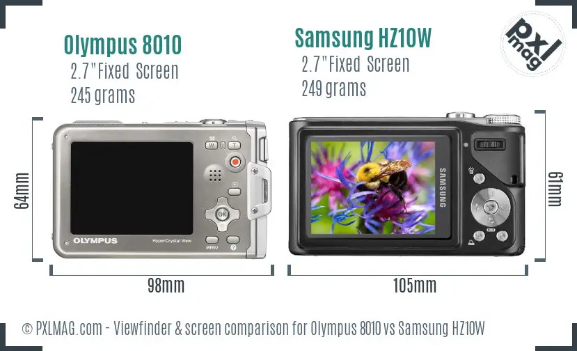 Olympus 8010 vs Samsung HZ10W Screen and Viewfinder comparison