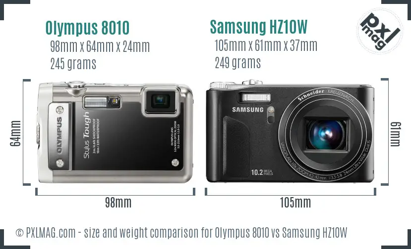 Olympus 8010 vs Samsung HZ10W size comparison