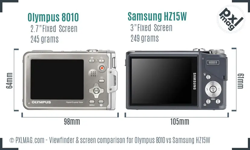 Olympus 8010 vs Samsung HZ15W Screen and Viewfinder comparison