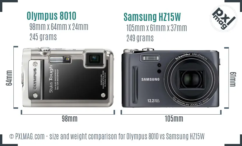 Olympus 8010 vs Samsung HZ15W size comparison