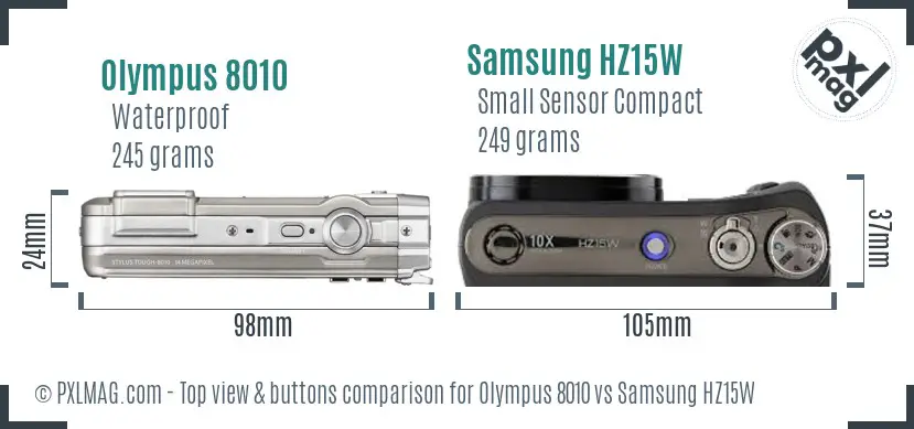 Olympus 8010 vs Samsung HZ15W top view buttons comparison