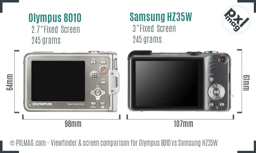 Olympus 8010 vs Samsung HZ35W Screen and Viewfinder comparison