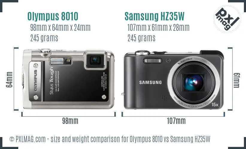 Olympus 8010 vs Samsung HZ35W size comparison