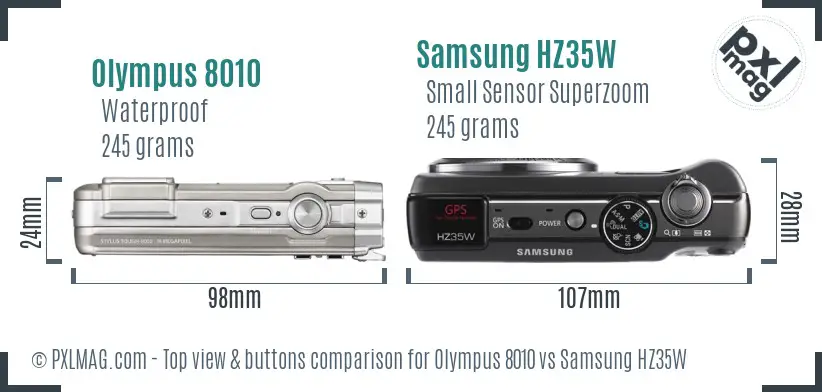 Olympus 8010 vs Samsung HZ35W top view buttons comparison