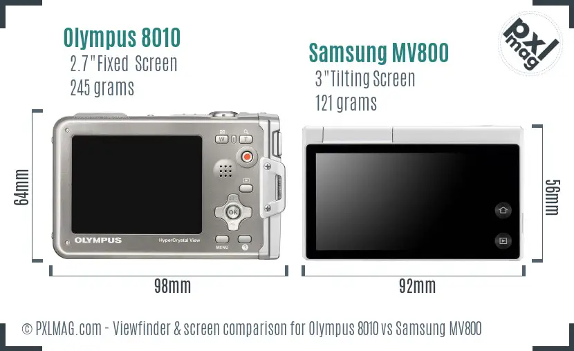 Olympus 8010 vs Samsung MV800 Screen and Viewfinder comparison