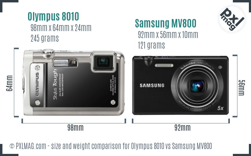 Olympus 8010 vs Samsung MV800 size comparison