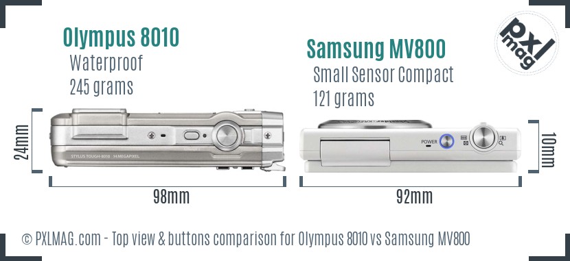 Olympus 8010 vs Samsung MV800 top view buttons comparison