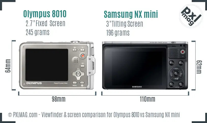 Olympus 8010 vs Samsung NX mini Screen and Viewfinder comparison