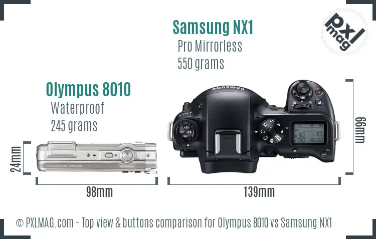 Olympus 8010 vs Samsung NX1 top view buttons comparison Olympus 8010 vs Samsung NX1 top view buttons comparison