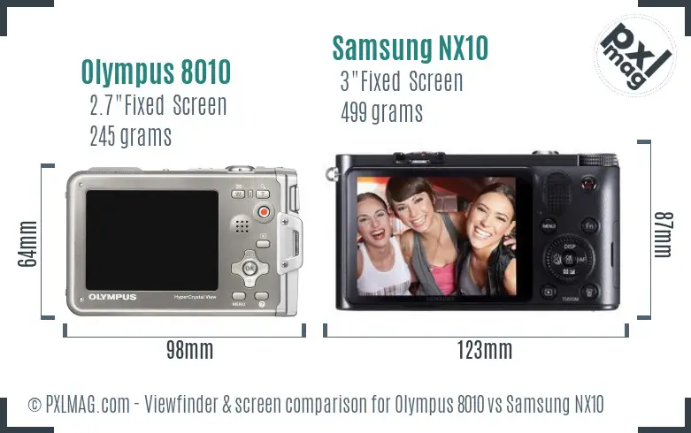 Olympus 8010 vs Samsung NX10 Screen and Viewfinder comparison