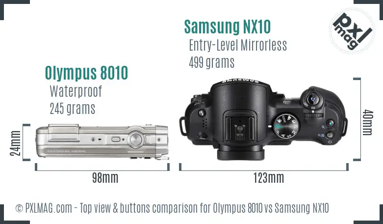 Olympus 8010 vs Samsung NX10 top view buttons comparison