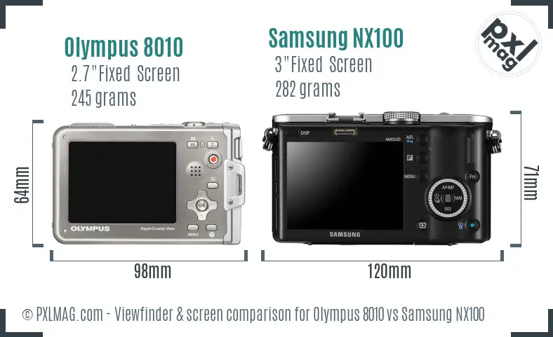 Olympus 8010 vs Samsung NX100 Screen and Viewfinder comparison