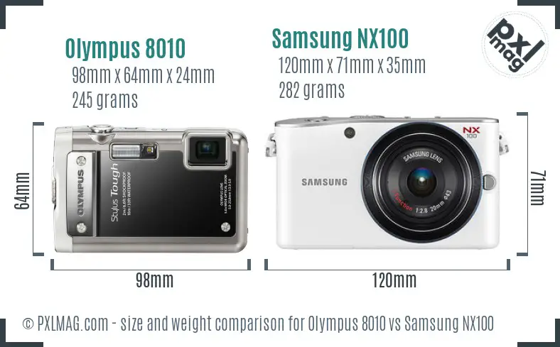 Olympus 8010 vs Samsung NX100 size comparison