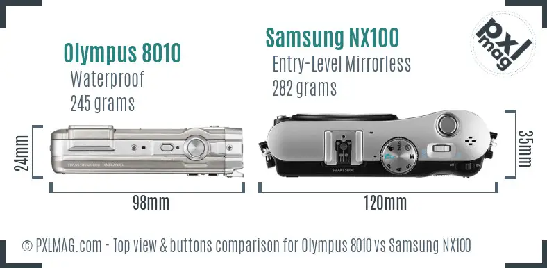 Olympus 8010 vs Samsung NX100 top view buttons comparison