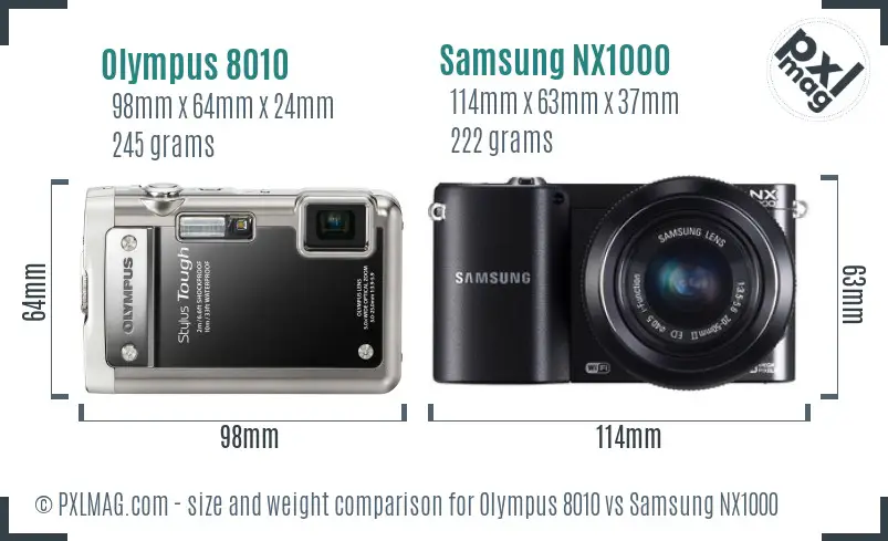 Olympus 8010 vs Samsung NX1000 size comparison