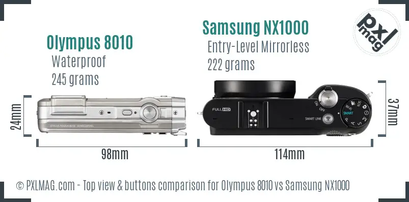 Olympus 8010 vs Samsung NX1000 top view buttons comparison