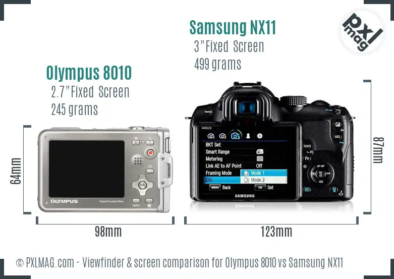 Olympus 8010 vs Samsung NX11 Screen and Viewfinder comparison