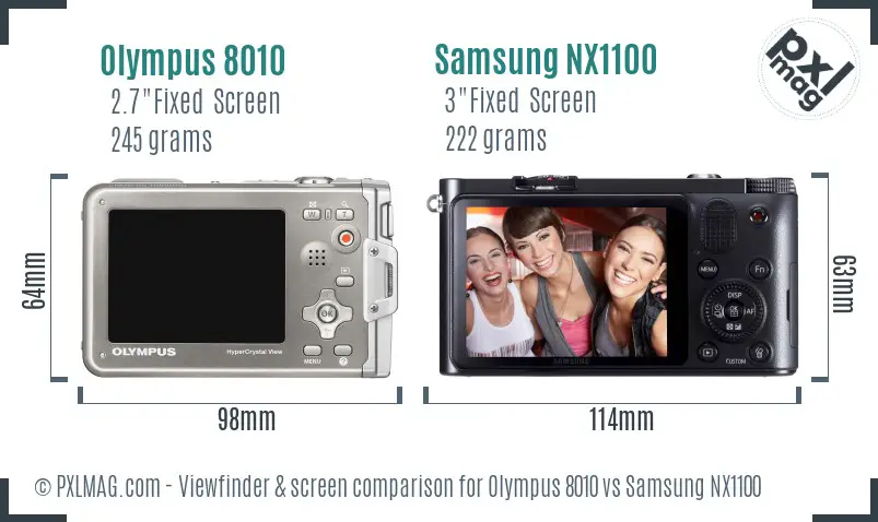 Olympus 8010 vs Samsung NX1100 Screen and Viewfinder comparison
