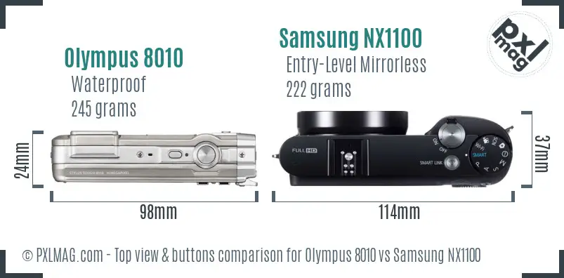 Olympus 8010 vs Samsung NX1100 top view buttons comparison