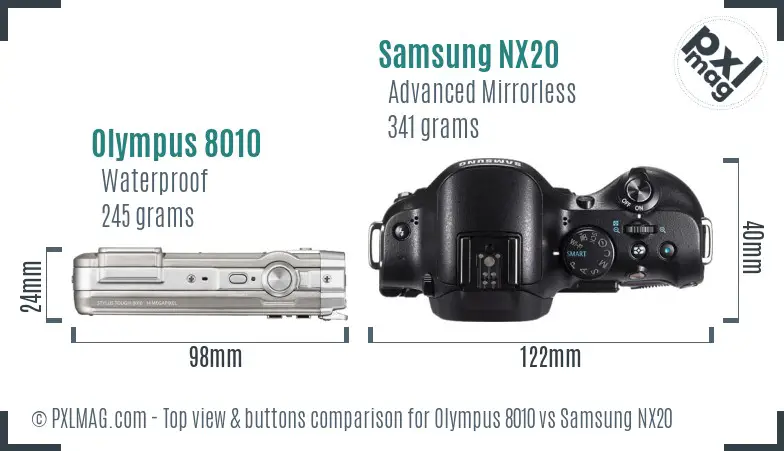 Olympus 8010 vs Samsung NX20 top view buttons comparison Olympus 8010 vs Samsung NX20 top view buttons comparison
