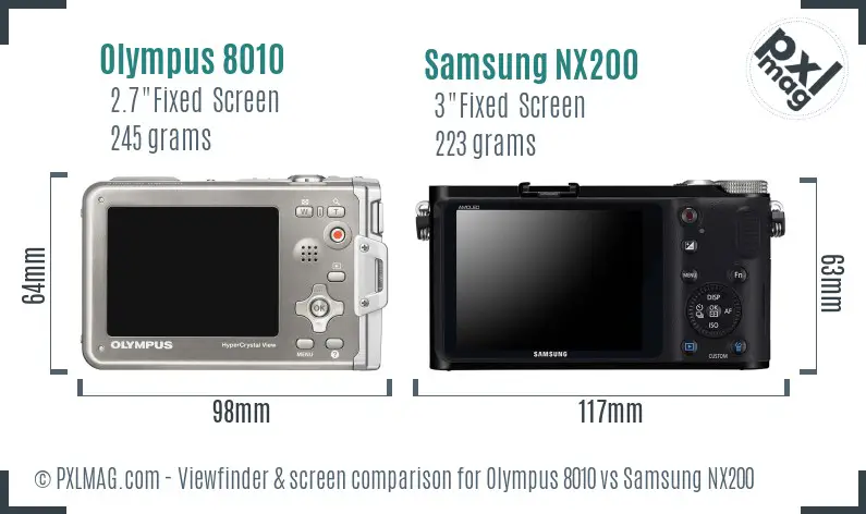 Olympus 8010 vs Samsung NX200 Screen and Viewfinder comparison