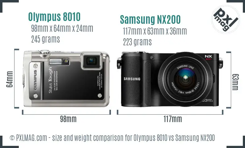 Olympus 8010 vs Samsung NX200 size comparison