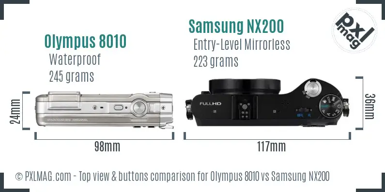 Olympus 8010 vs Samsung NX200 top view buttons comparison