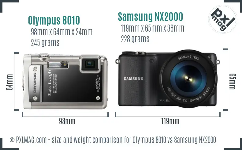 Olympus 8010 vs Samsung NX2000 size comparison