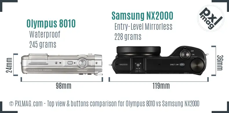 Olympus 8010 vs Samsung NX2000 top view buttons comparison