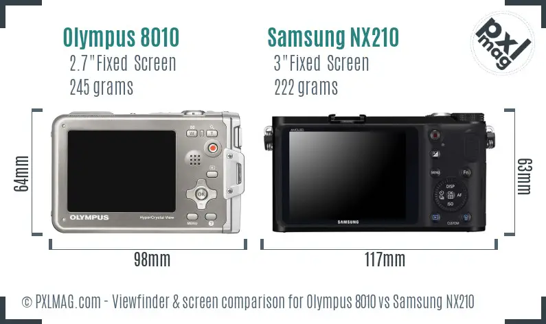 Olympus 8010 vs Samsung NX210 Screen and Viewfinder comparison